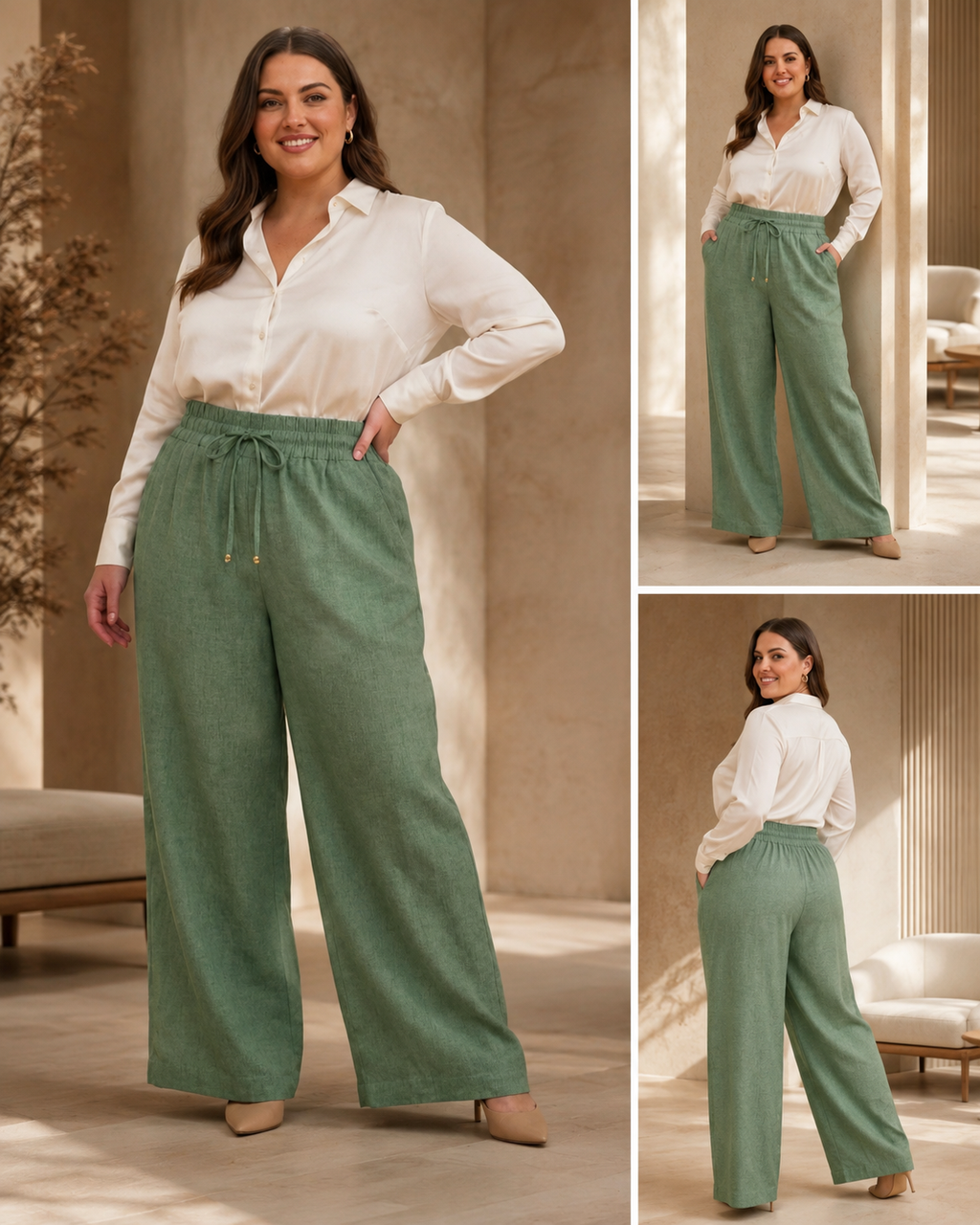 Calça Pantalona 100% Linho Plus Size Secret Glam