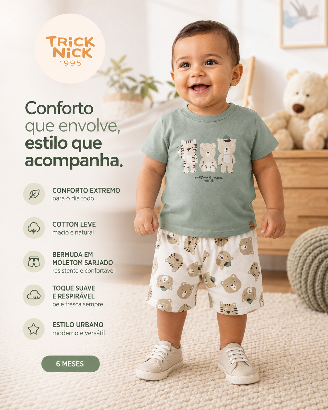 Conjunto Infantil Camiseta Com Bermuda Trick Nick 1027371