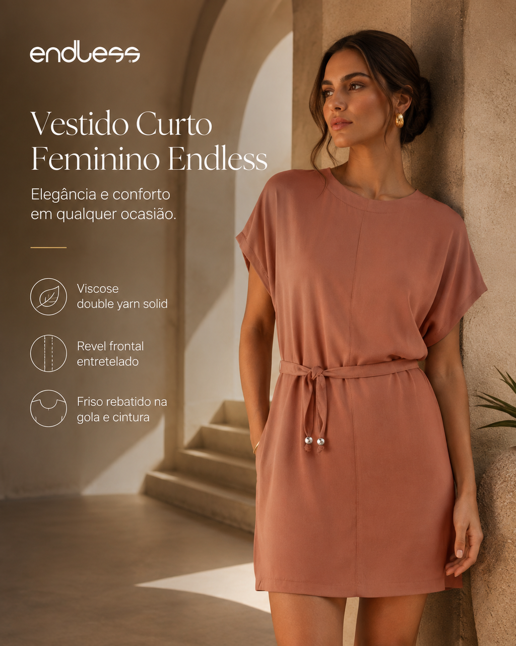 Vestido Feminino Curto Com Cinto Viscose E15342