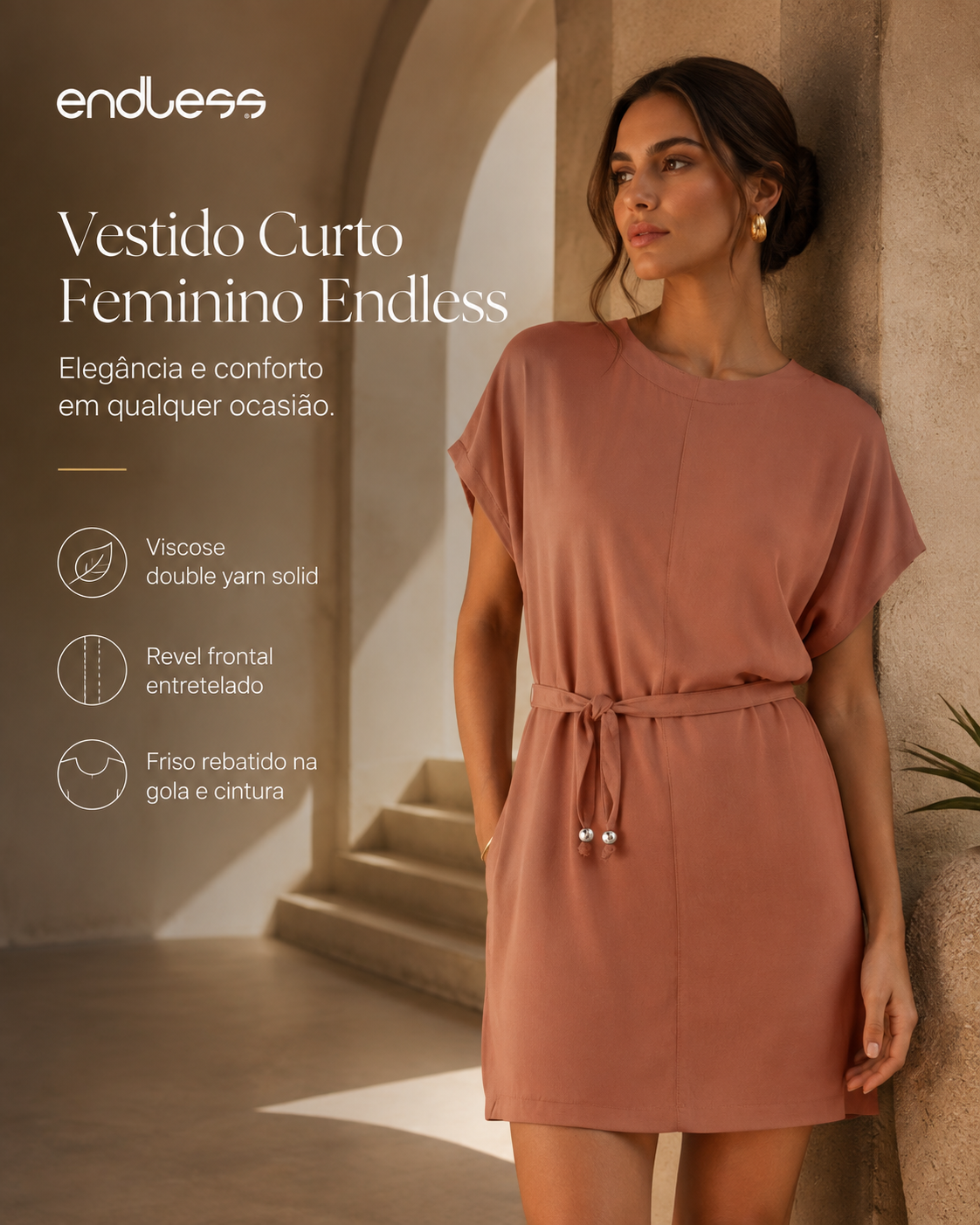 Vestido Feminino Curto Com Cinto Viscose E15342