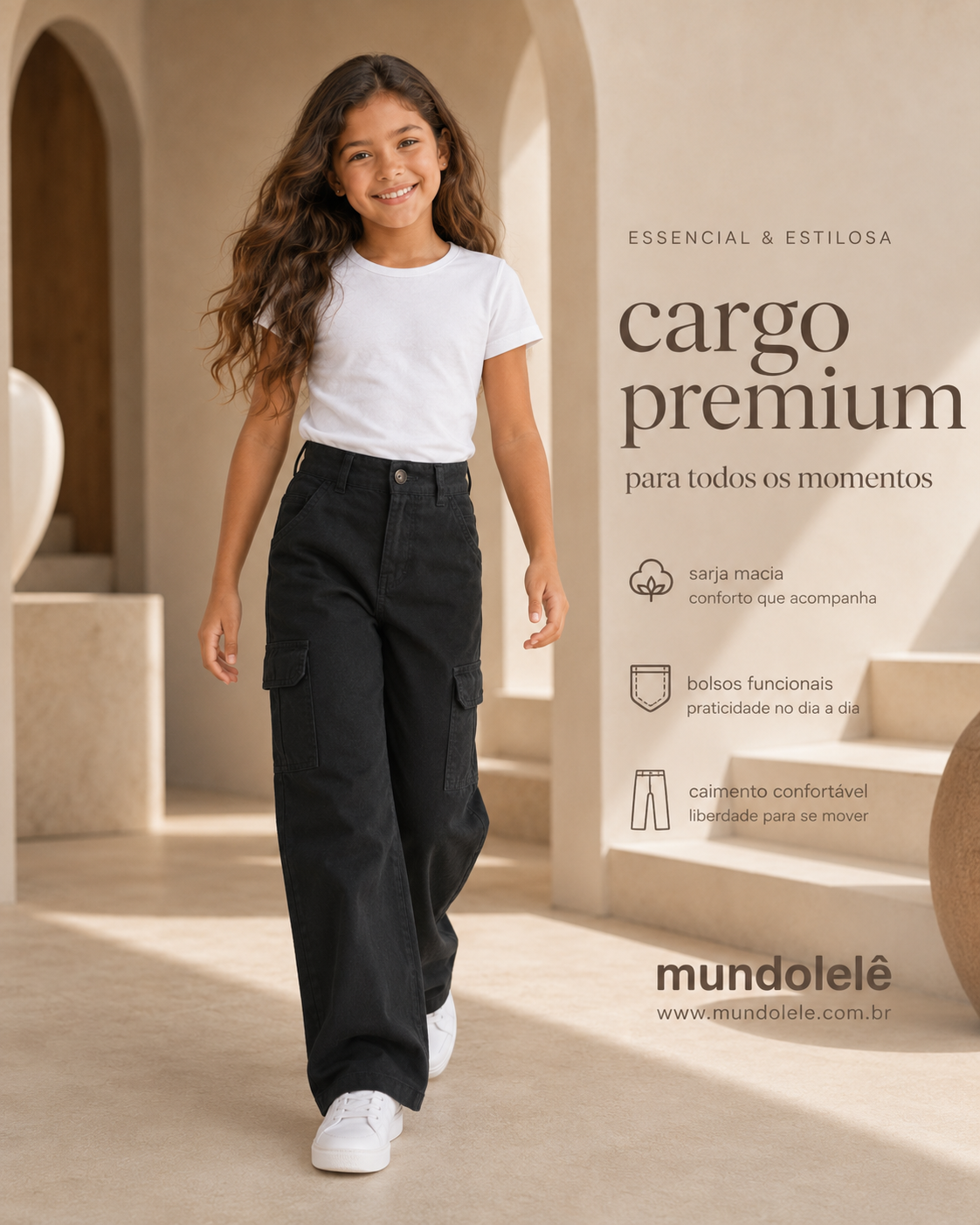 Pantalón de Gabardina Wide Leg Cargo