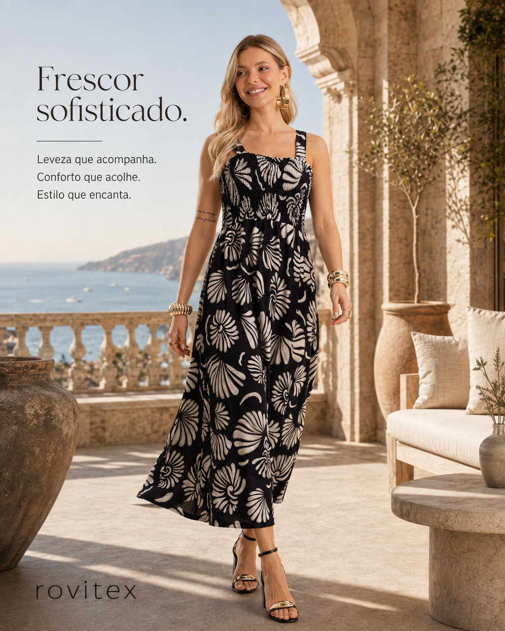 Vestido tido Midi Feminino Meia Malha Estampado Rovitex 6177025