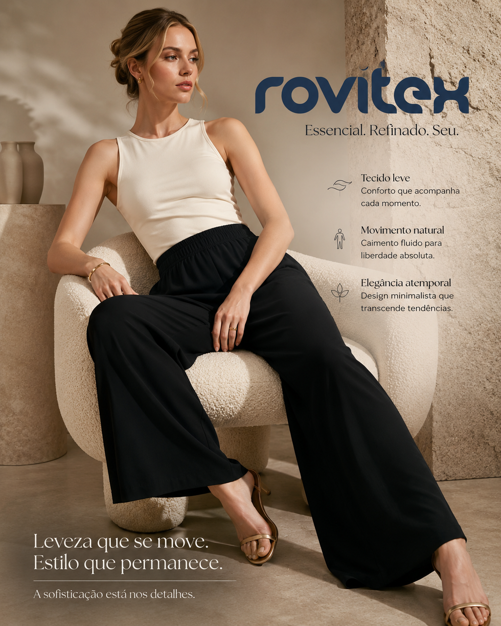 Calça Feminina Pantalona Tecido Viscose Rovitex 6196995