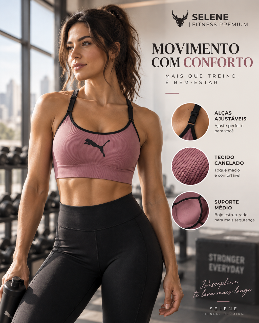 Top puma com bojo ajustable