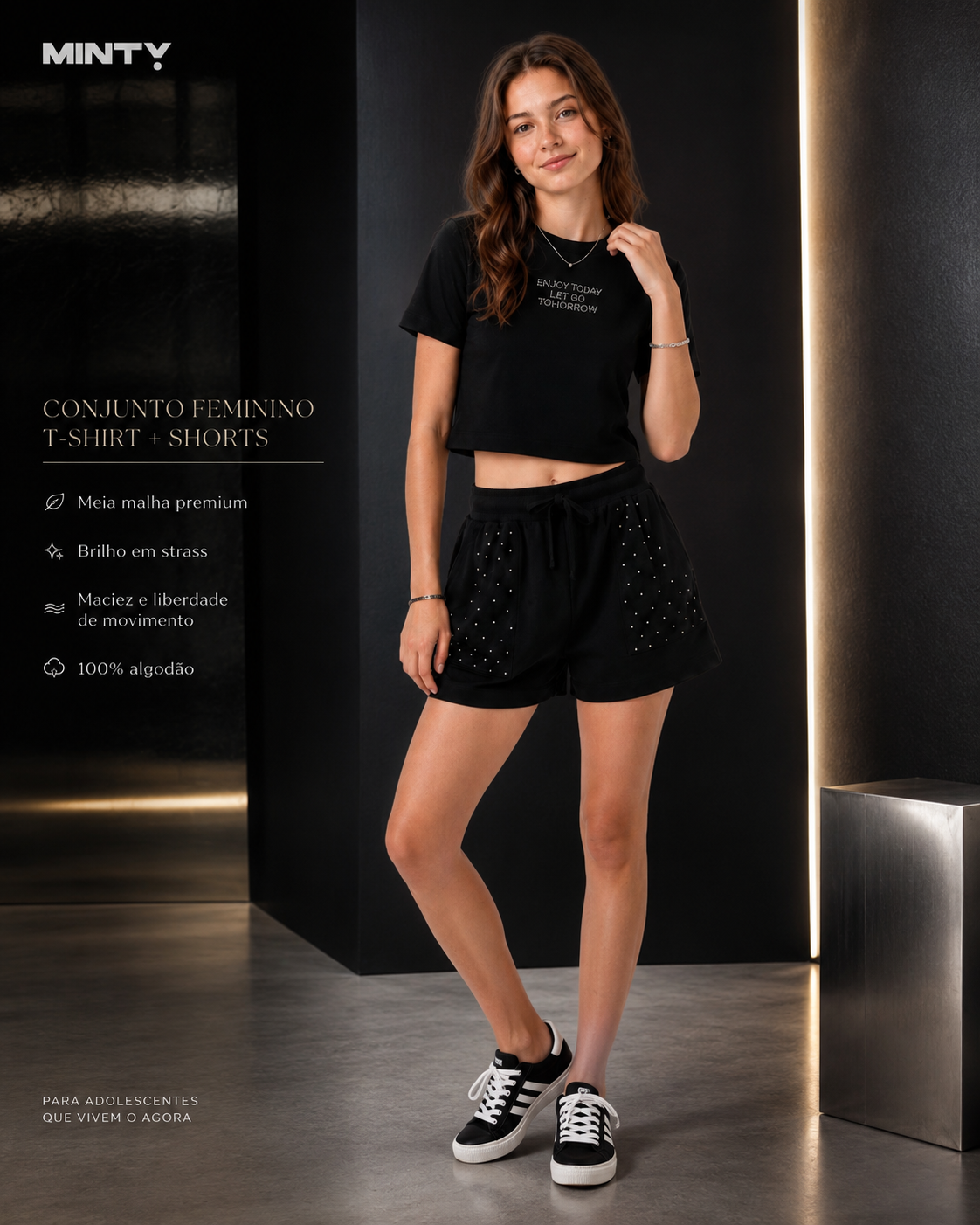 Conjunto Feminino T-Shirt Box Com Shorts Minty M00553