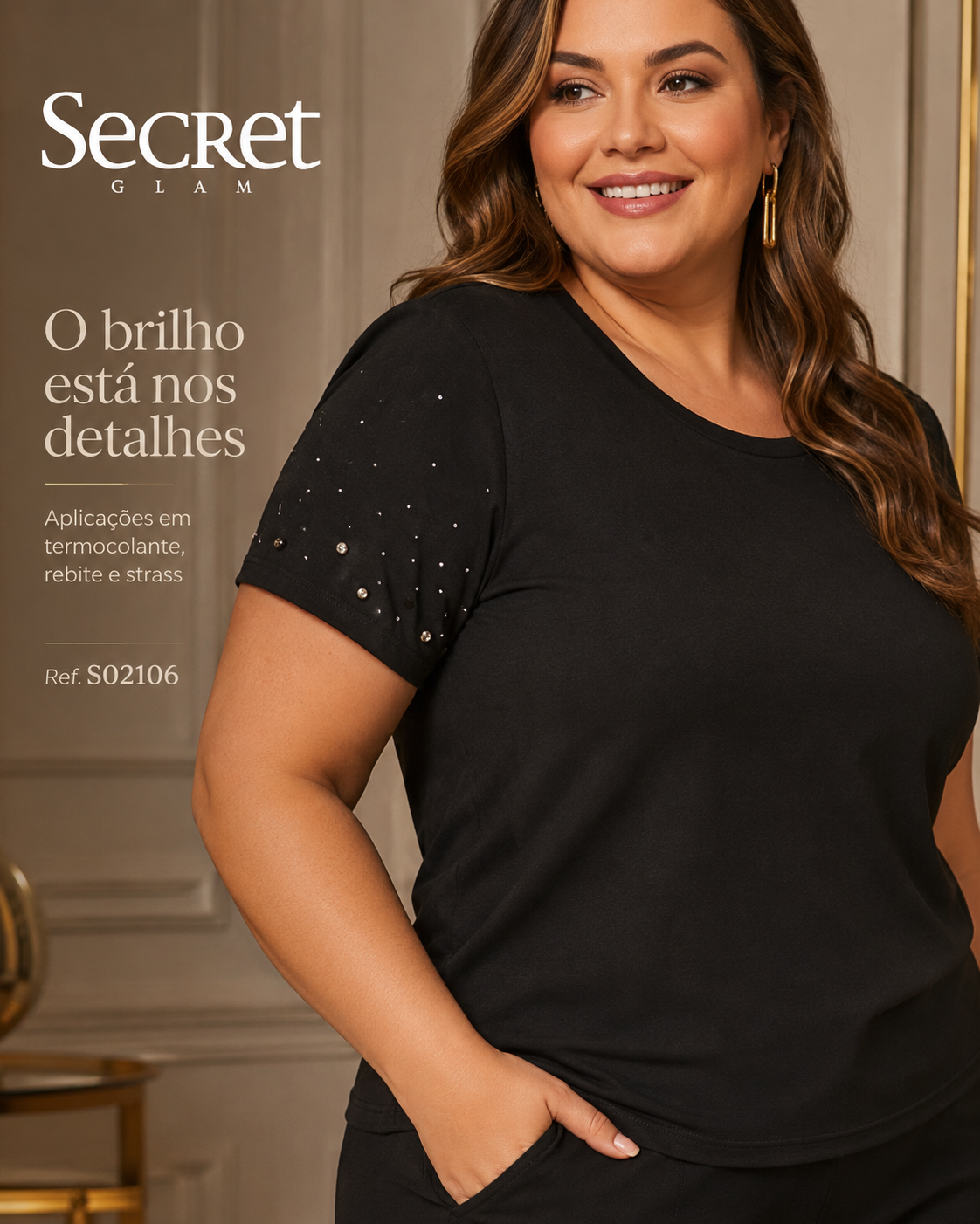 Blusa Manga Curta Feminina Secret Glam S02106