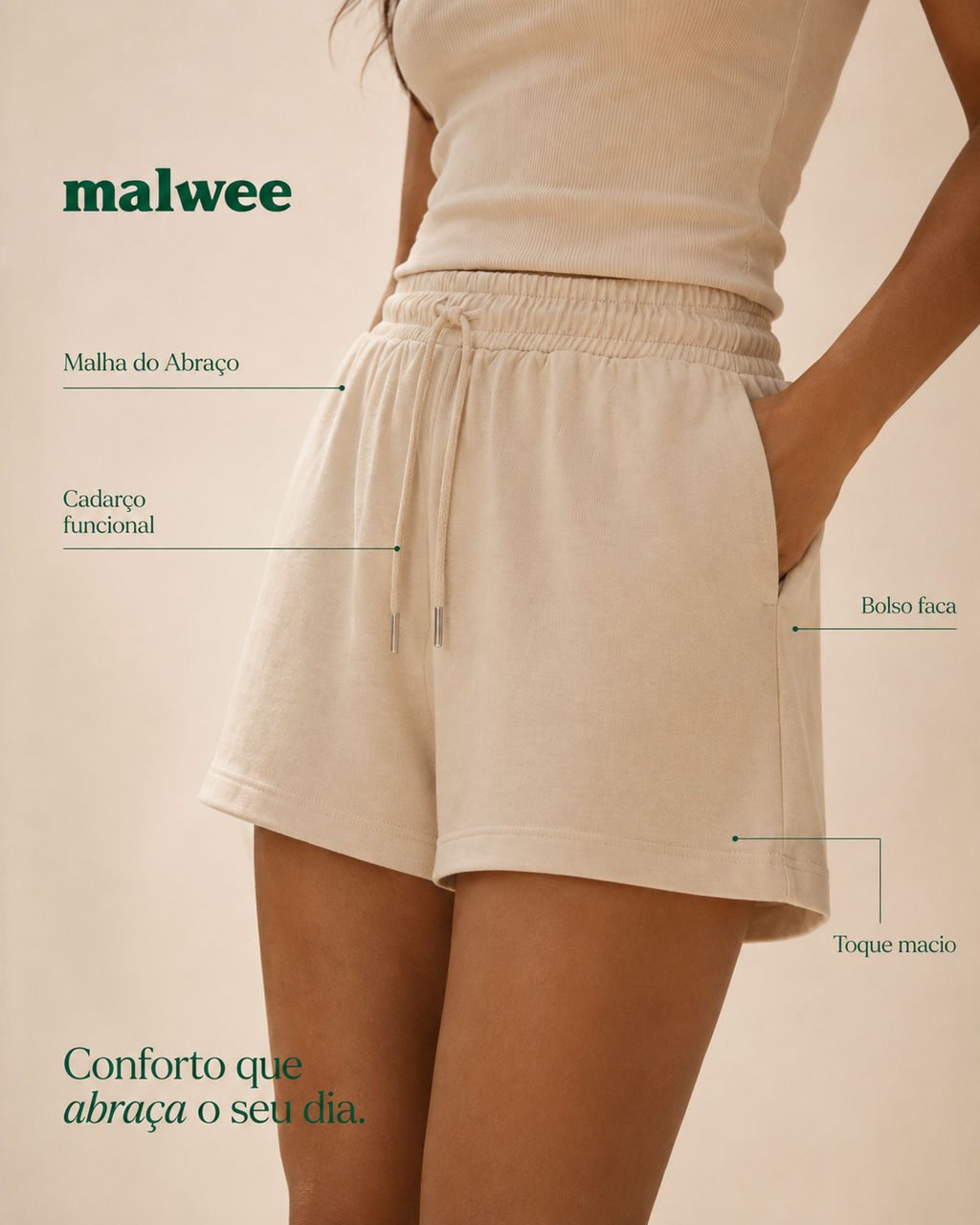 Shorts Feminino Evasê Bolso Faca Em Malha Do Abraço Ref.: 100013890501974