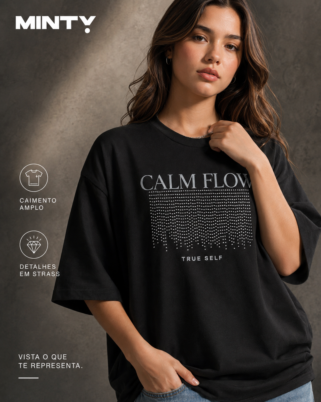 T-Shirt Feminina Meia Malha Com Estampa Minty M00562