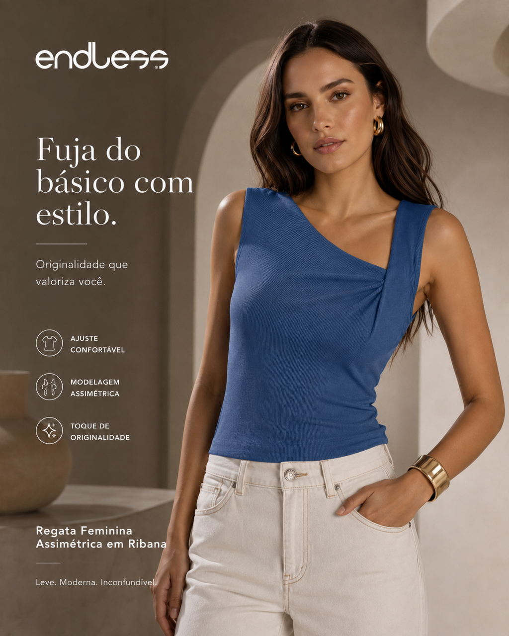 Regata Feminina Assimetrica Em Ribana E16083