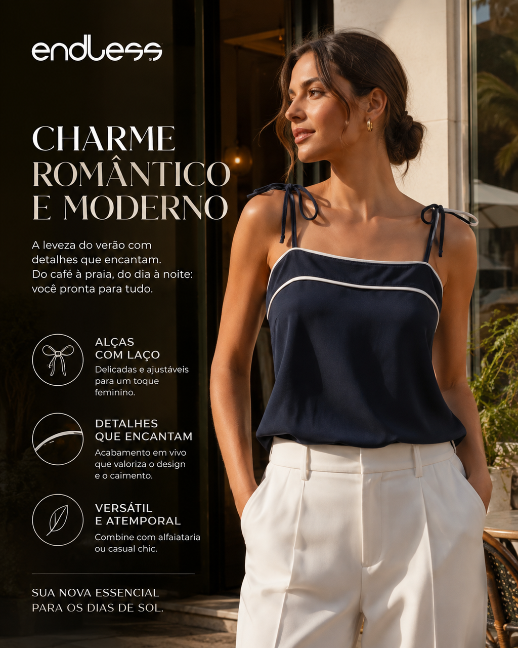 Blusa Feminina De Alça Em Viscose Lisa Endless E16098