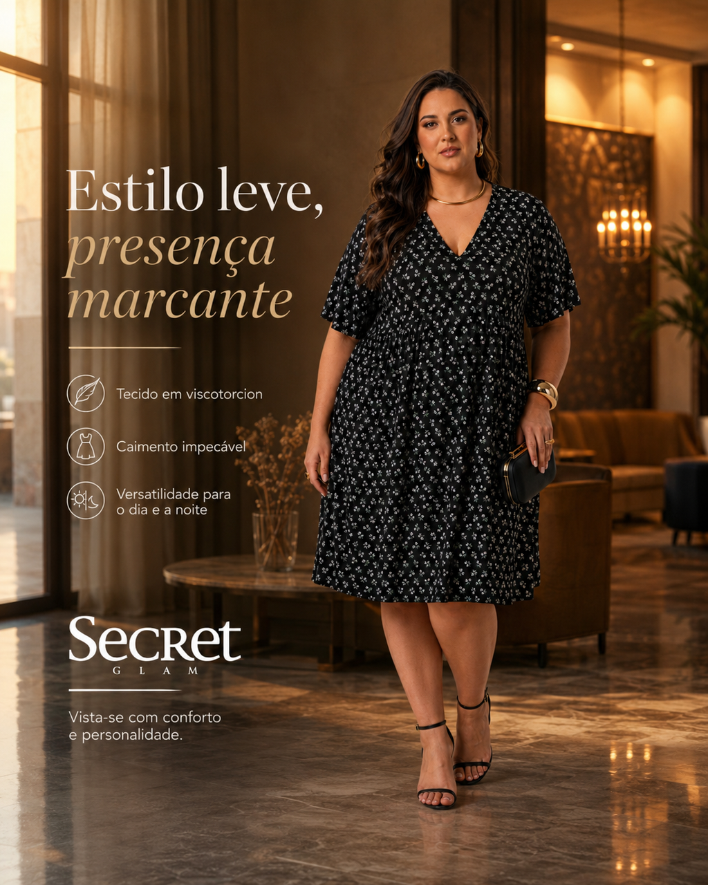 Vestido Feminino Curto Manga Ampla Secret Glam S02140