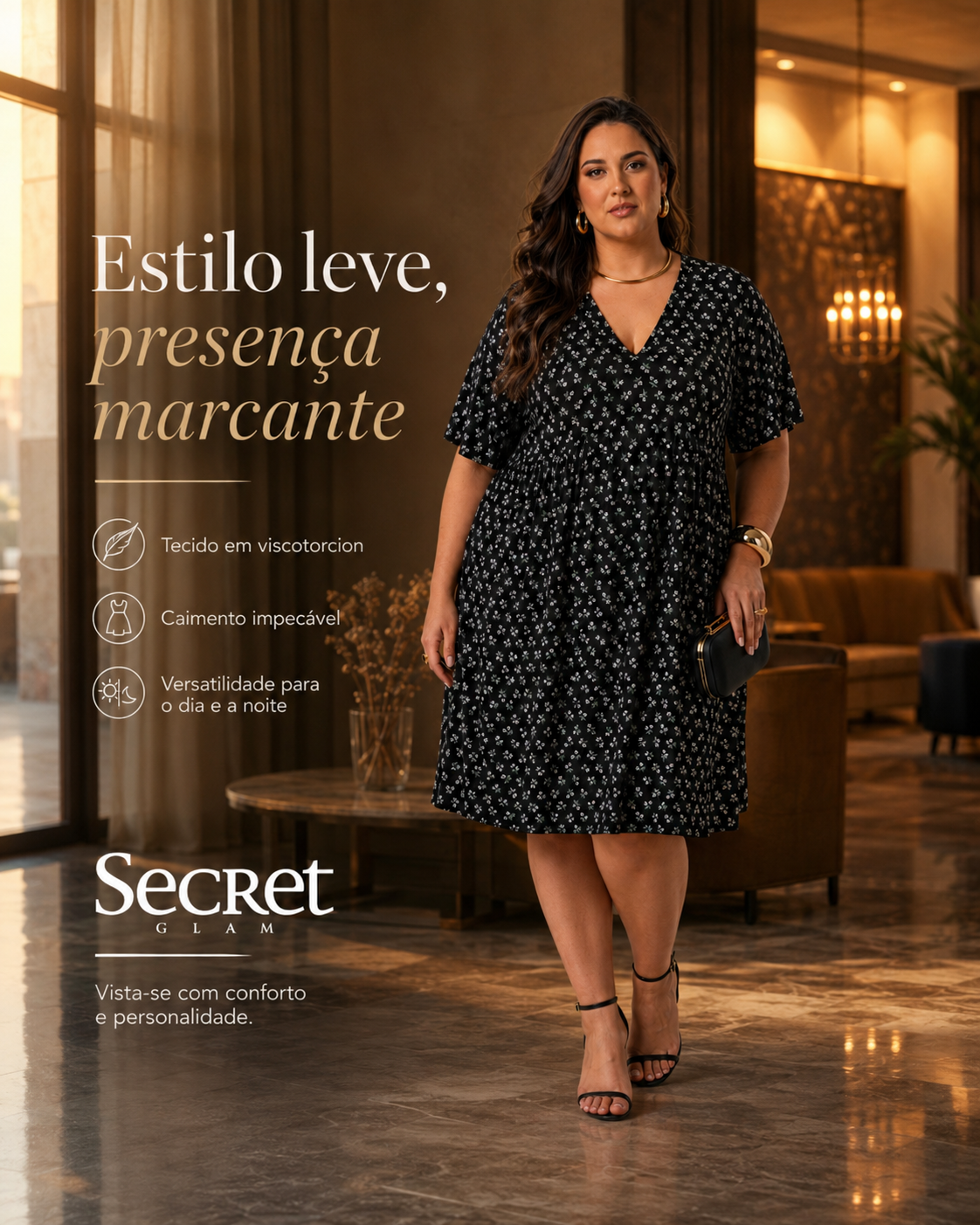 Vestido Feminino Curto Manga Ampla Secret Glam S02140