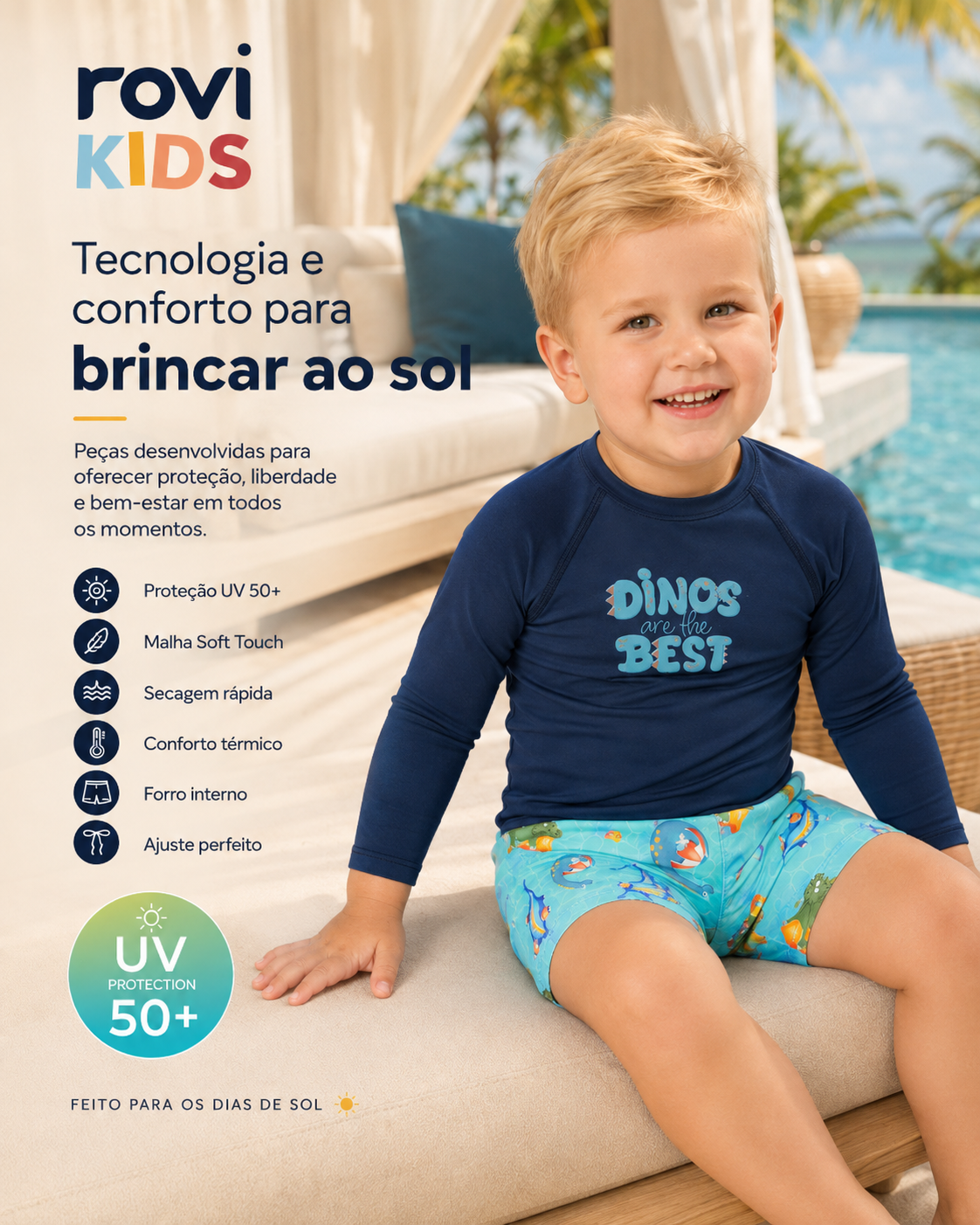 Conjunto Camiseta Manga Longa E Sunga UV Rovi Kids 3029281