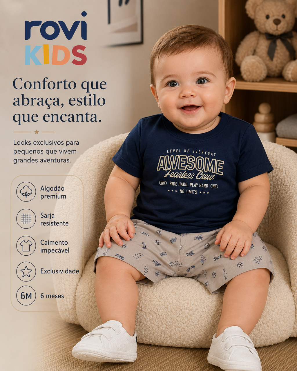 Conjunto Camiseta Com Bermuda Infantil Rovi Kids 3029550