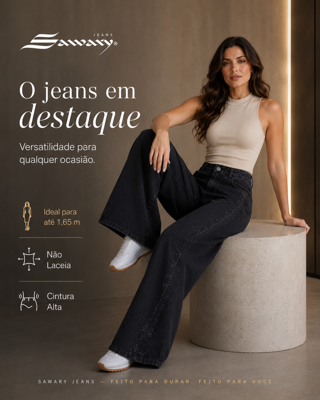 Calça Jeans Sawary Wide Leg Petit Brilho - 283571 (No Lycra)