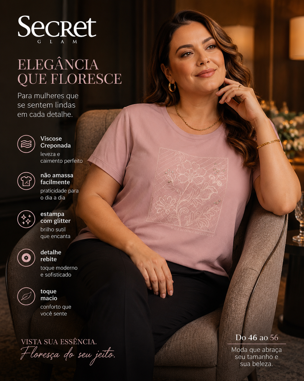 Blusa Feminina Manga Curta Com Estampa Secret Glam S02136