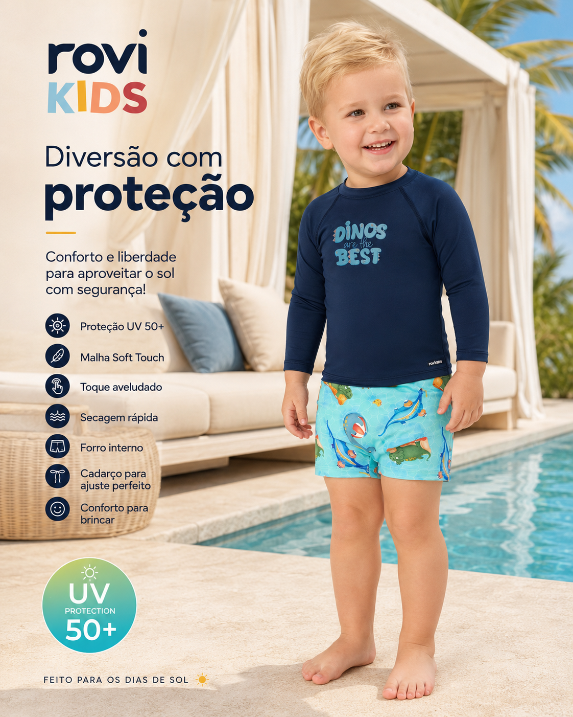 Conjunto Camiseta Manga Longa E Sunga UV Rovi Kids 3029281