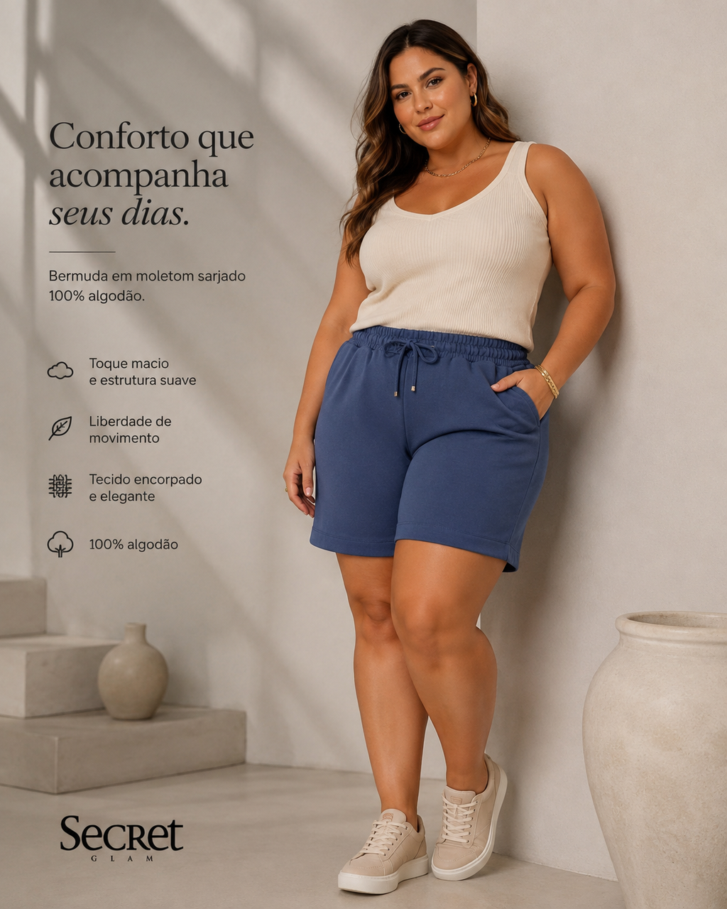 Bermuda Feminina Moletom Sarjado Secret Glam S02117