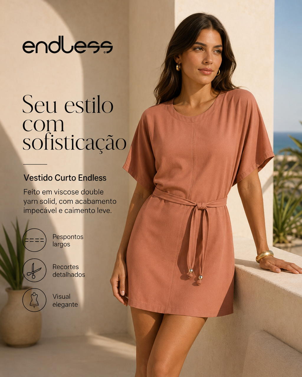 Vestido Feminino Curto Com Cinto Viscose E15342