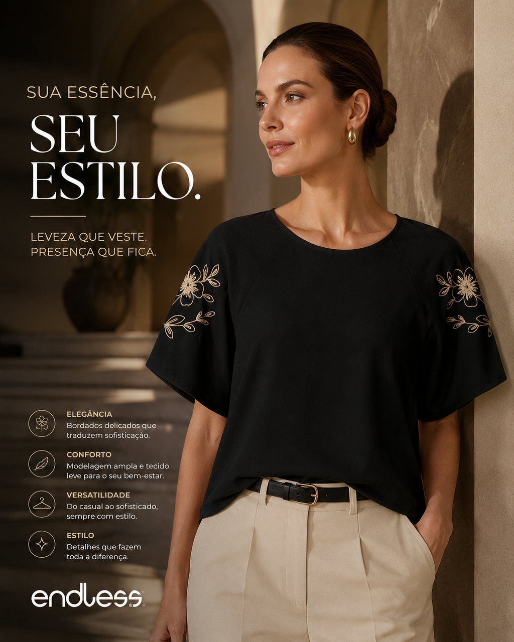 Blusa Feminina Com Bordado E Manga Raglan Endless E16063