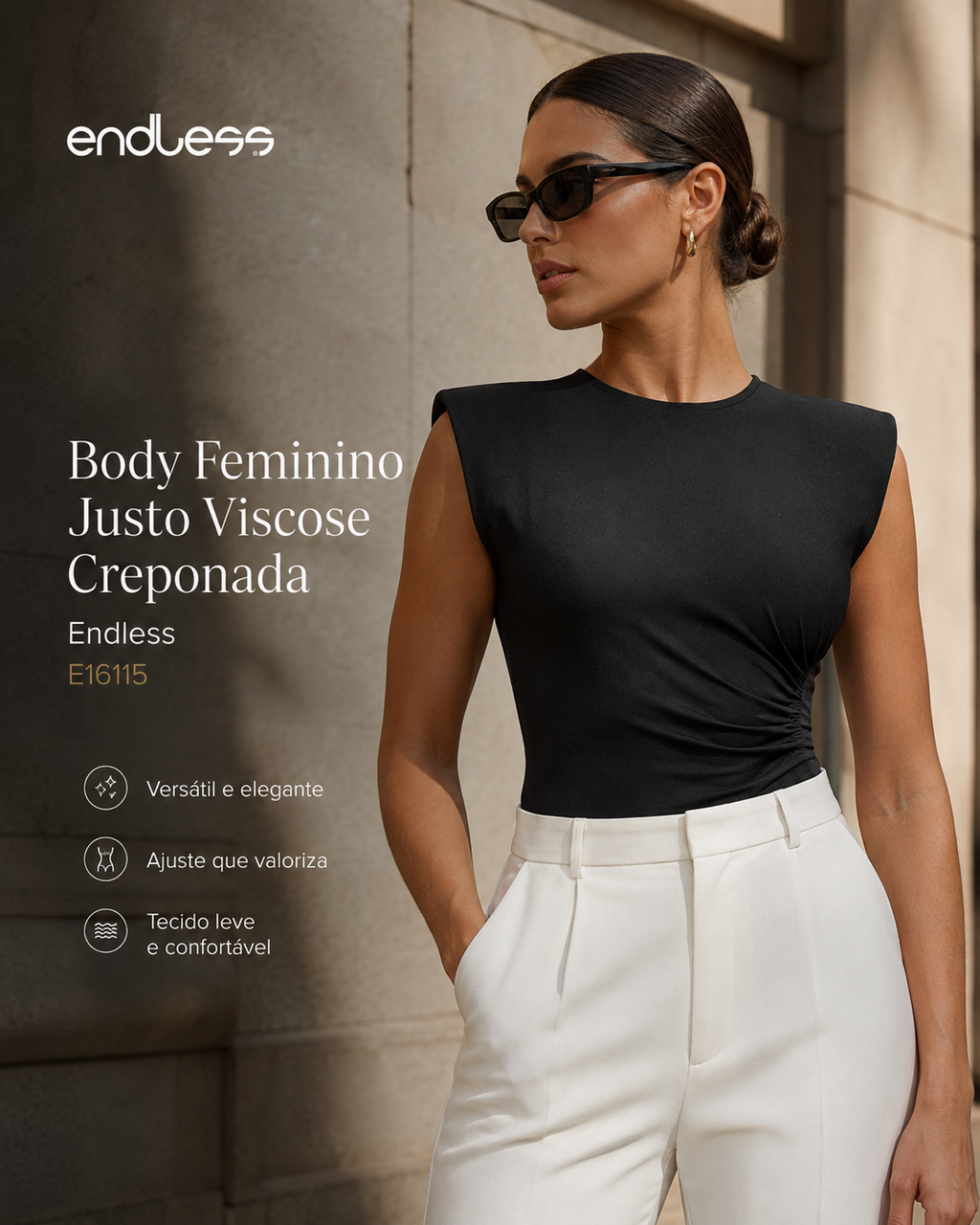 Body Feminino Justo Vicose Creponada Endless E16115