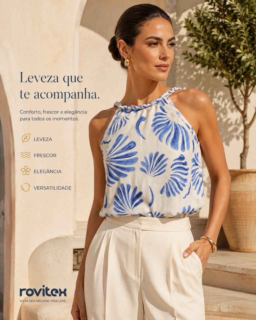 Blusa Feminina Com Alça Meia Malha Rovitex Azul