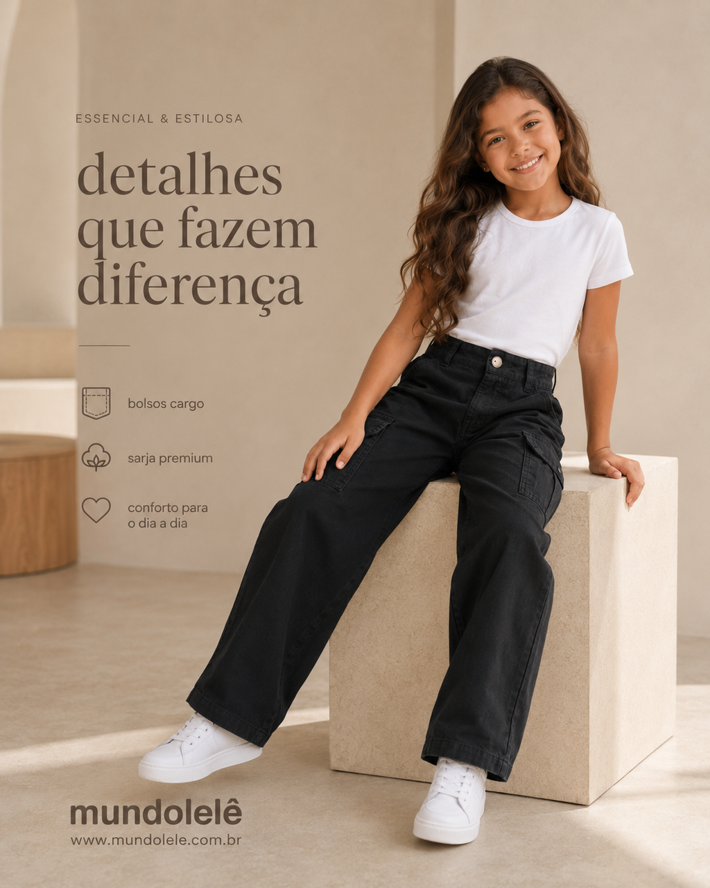 Pantalón de Gabardina Wide Leg Cargo