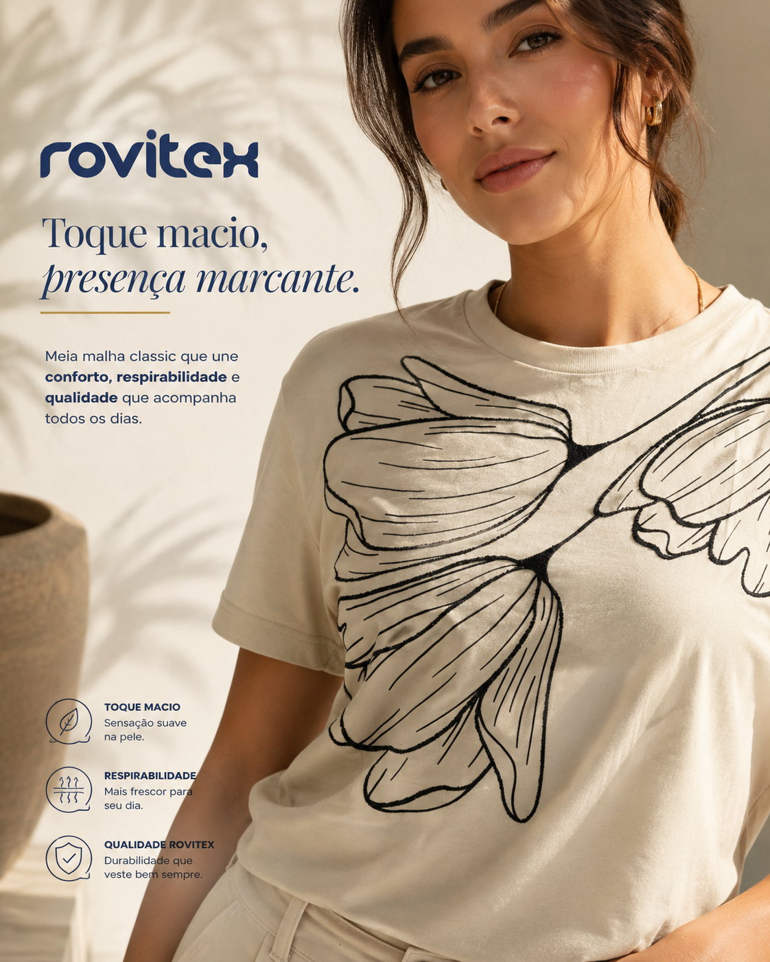 Camiseta Feminina Meia Malha Com Estampa Rovitex 6177635