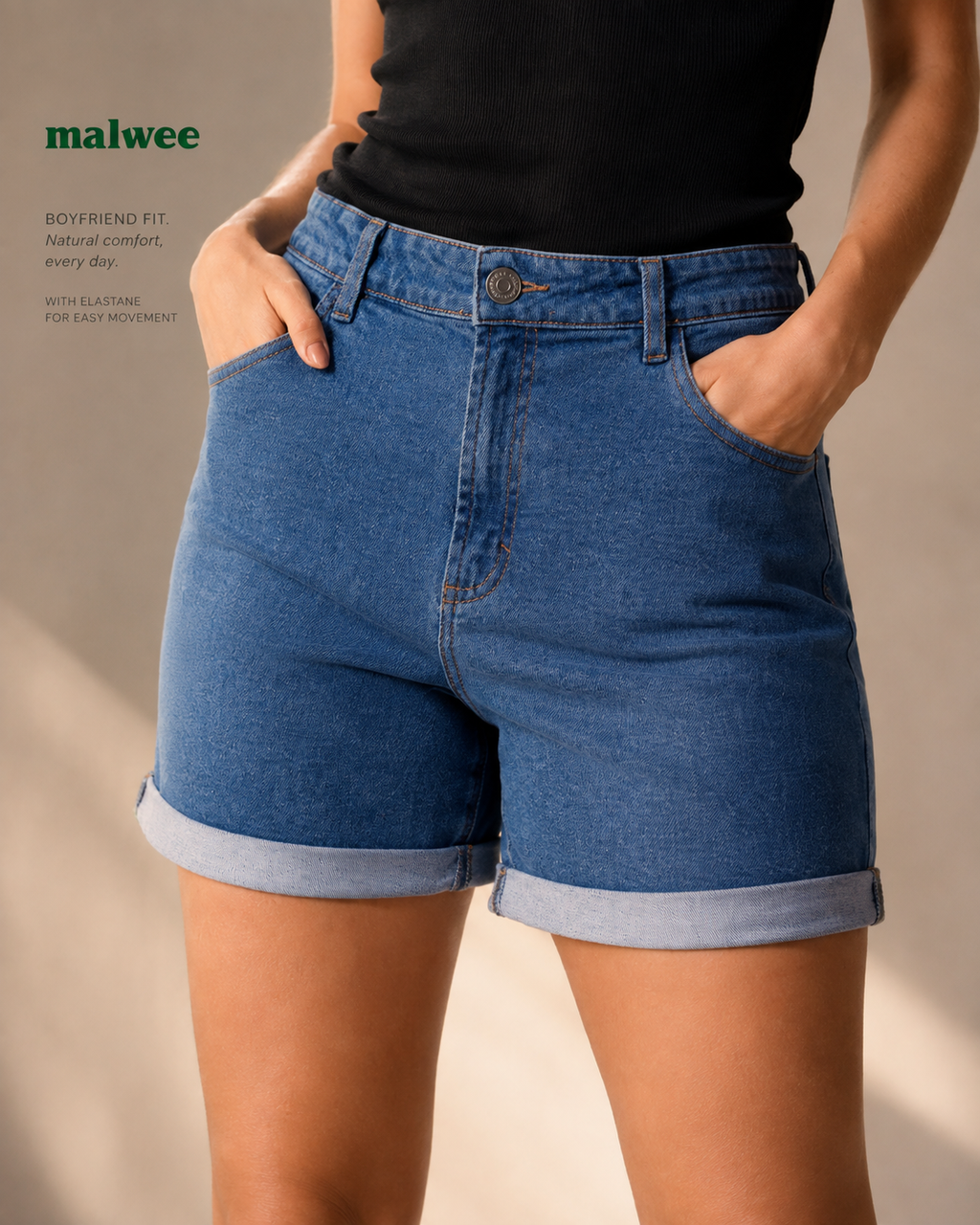 Bermuda Feminina Boyfriend Bolso Funcional Em Jeans Com Elastano 1000129452