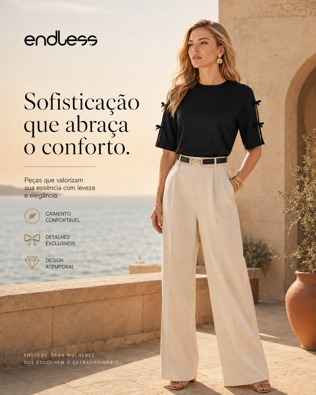 Blusa Feminina Em Riaban Com Detalhe Manga Endless E16120