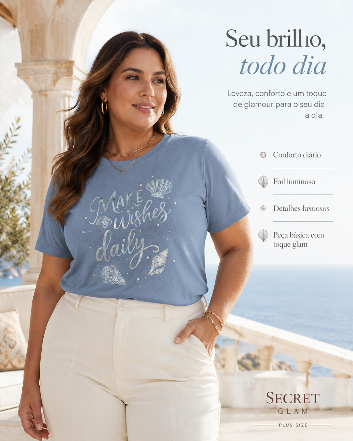 T- Shirt Feminina Com Estampa Secret Glam S02113