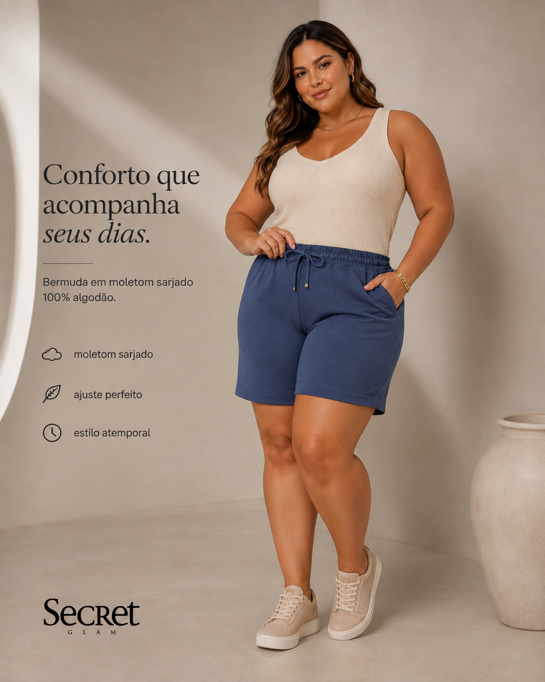 Bermuda Feminina Moletom Sarjado Secret Glam S02117