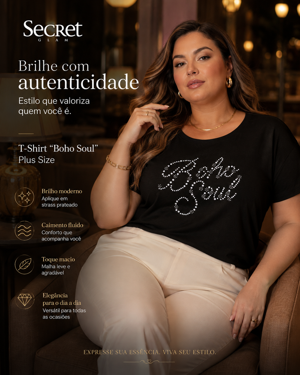 Blusa Feminina Manga Curta Secret Glam S02119