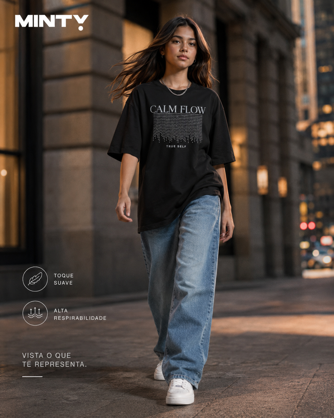 T-Shirt Feminina Meia Malha Com Estampa Minty M00562