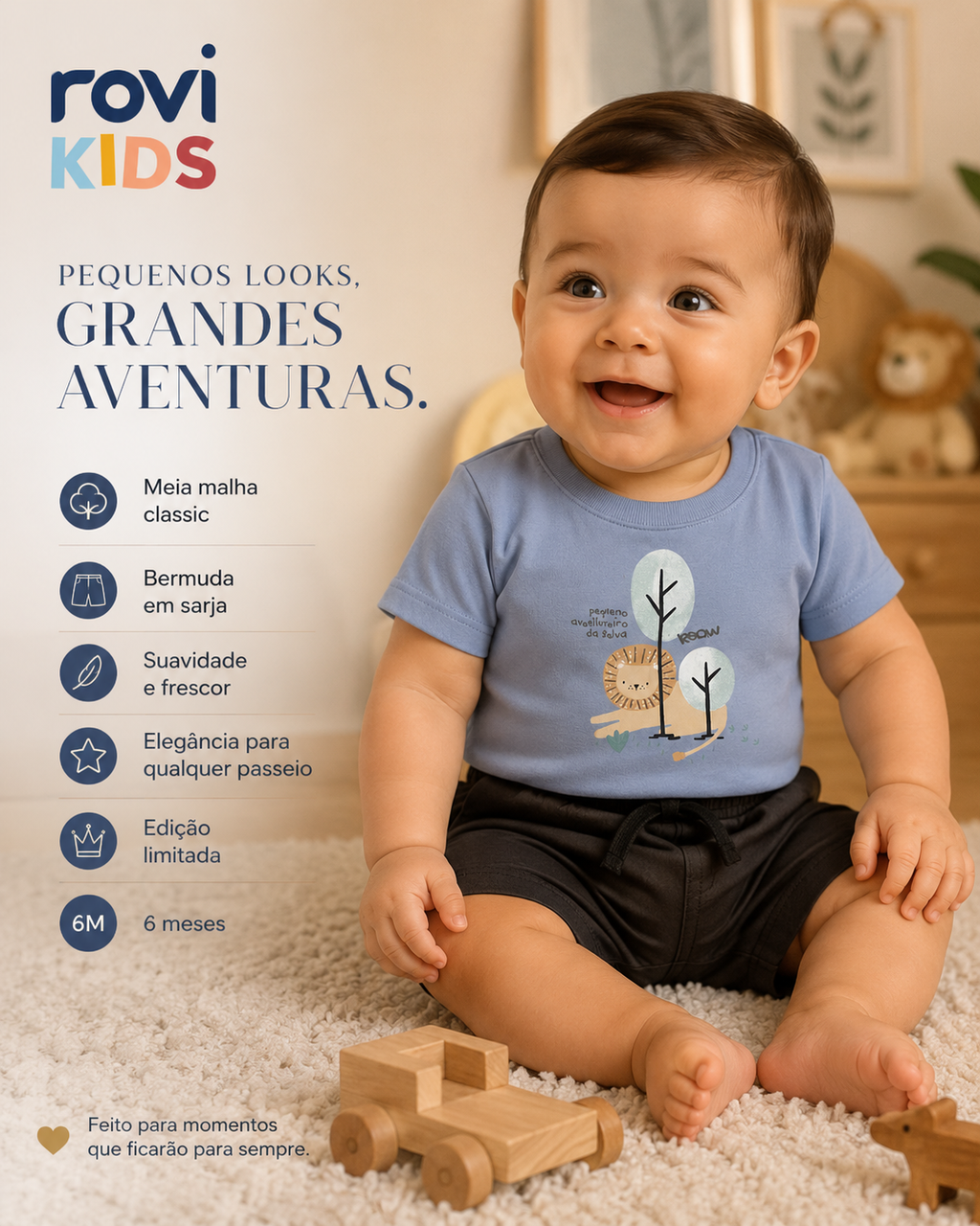 Conjunto Camiseta Com Bermuda Infantil Rovi Kids 3029470