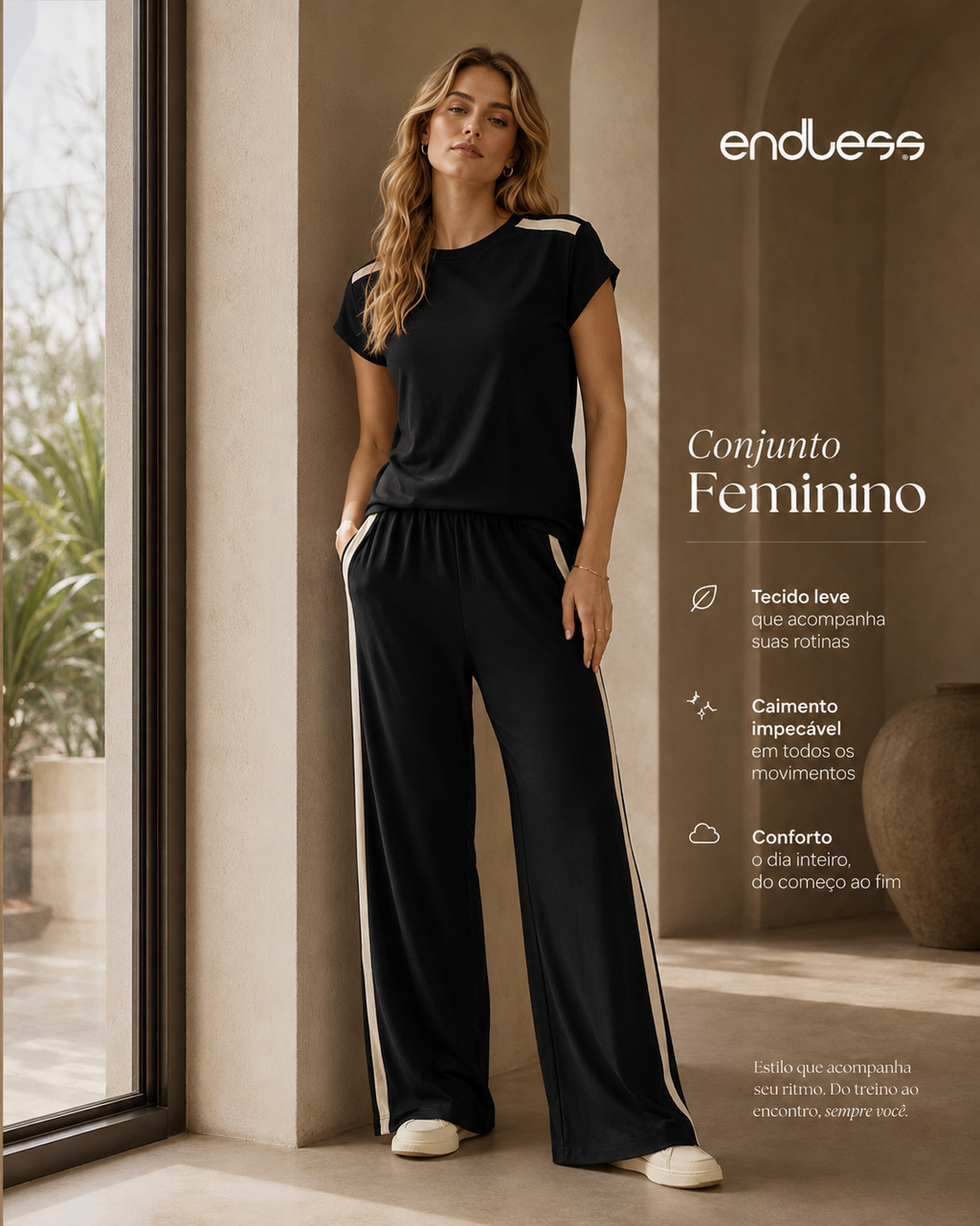 Conjunto Feminino Blusa Com Calça Em Visco Endless E16153