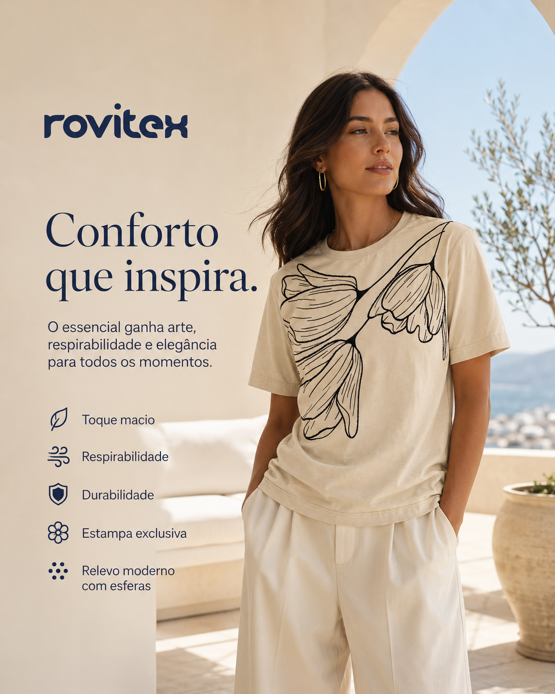 Camiseta Feminina Meia Malha Com Estampa Rovitex 6177635