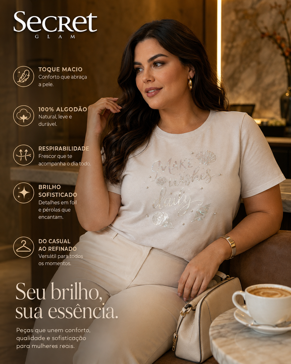 T- Shirt Feminina Com Estampa Secret Glam S02113