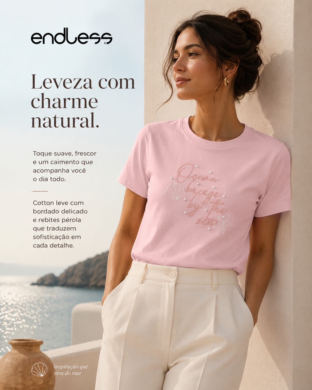 T-Shirt Feminina Com Rebite e Bordado Endless E16099