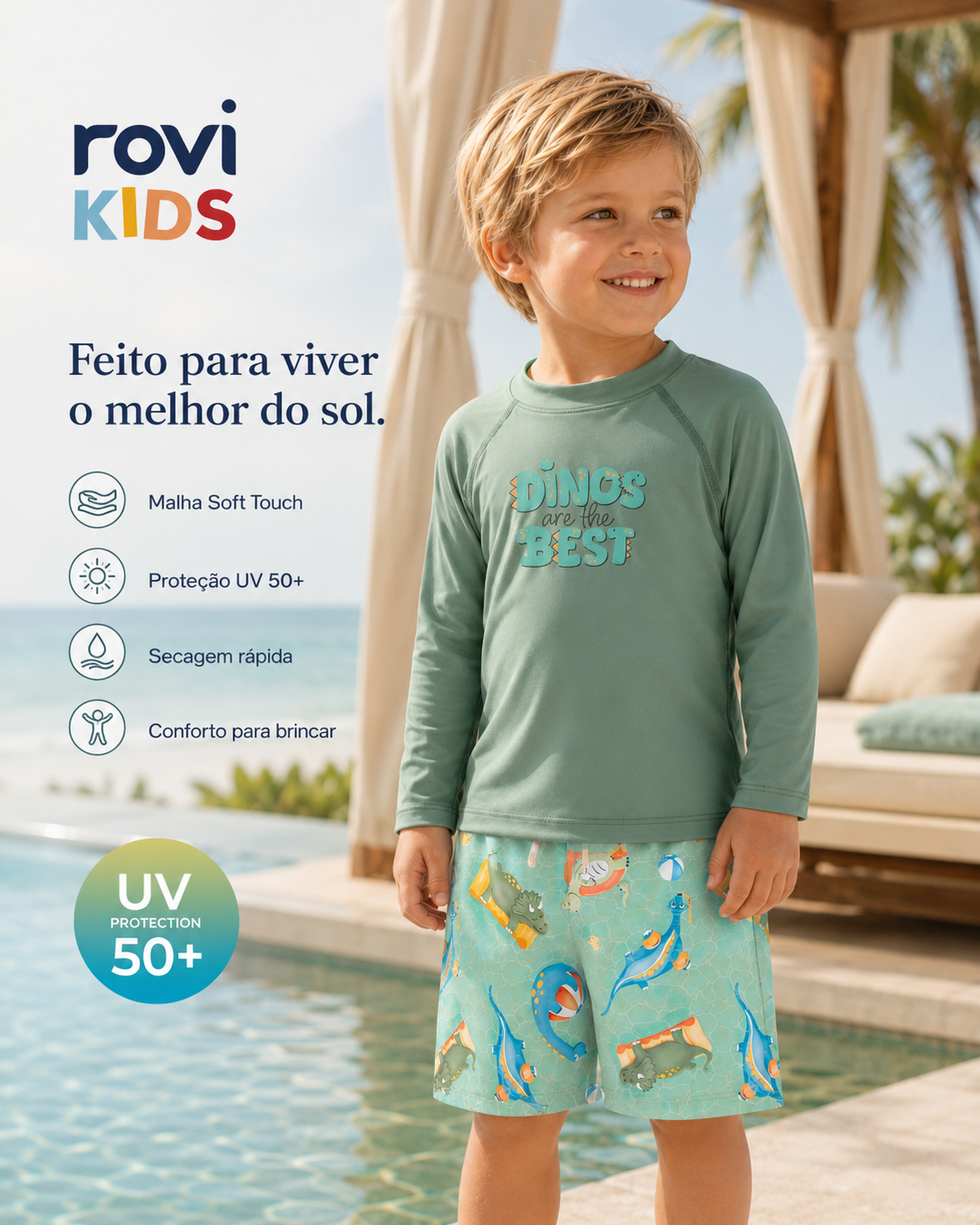 Conjunto Camiseta Manga Longa E Sunga UV Rovi Kids 3029281