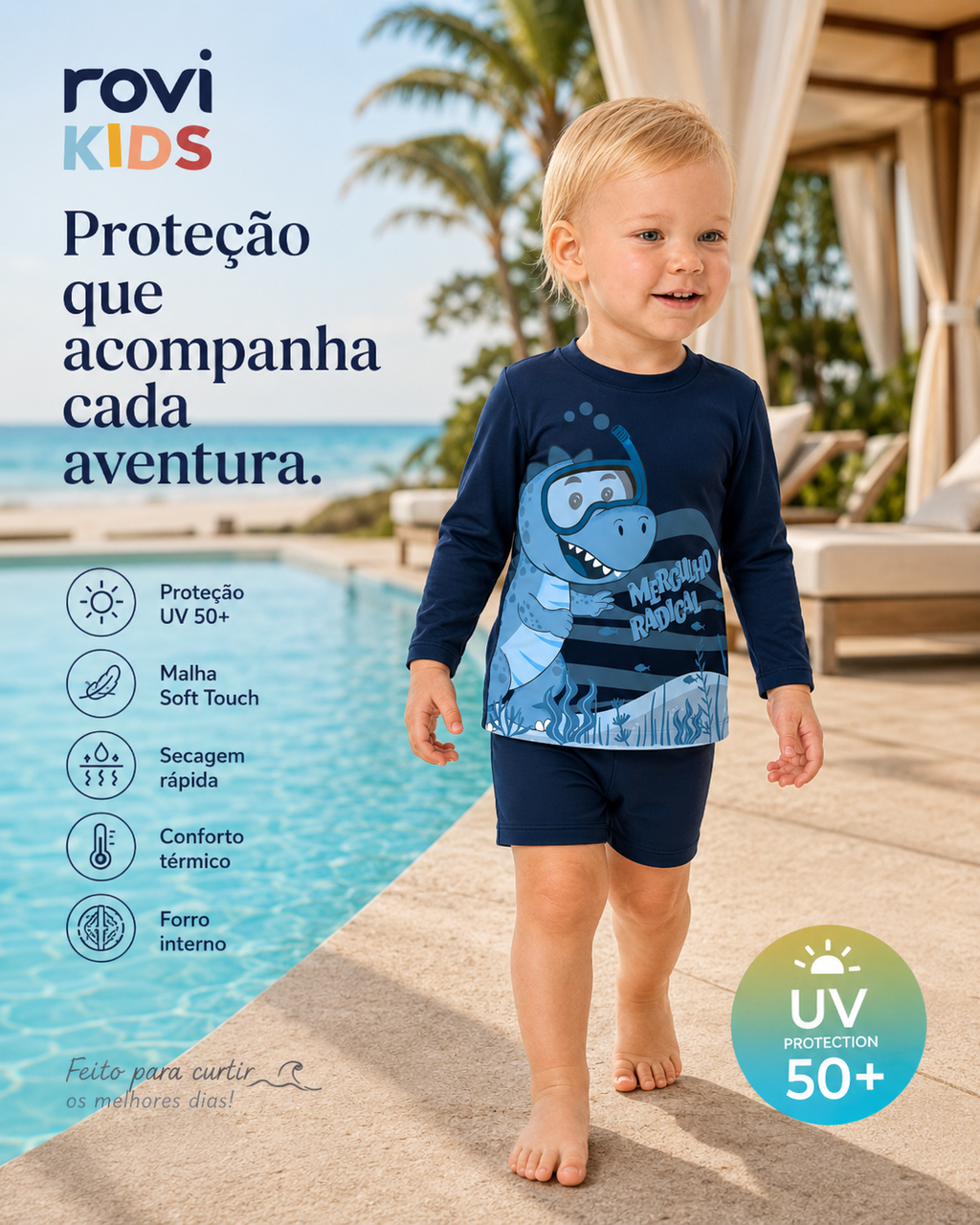 Conjunto Camiseta Manga Longa E Sunga UV Rovi Kids