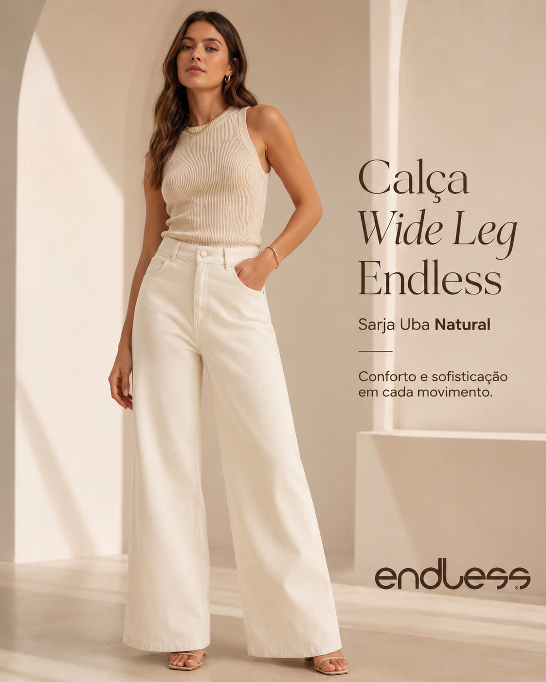 Jeans Feminina Wide Leg Em  Endless E15930 Sem licra