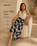 Saia Feminina Midi Evasê Linho Estampada Endless E16040