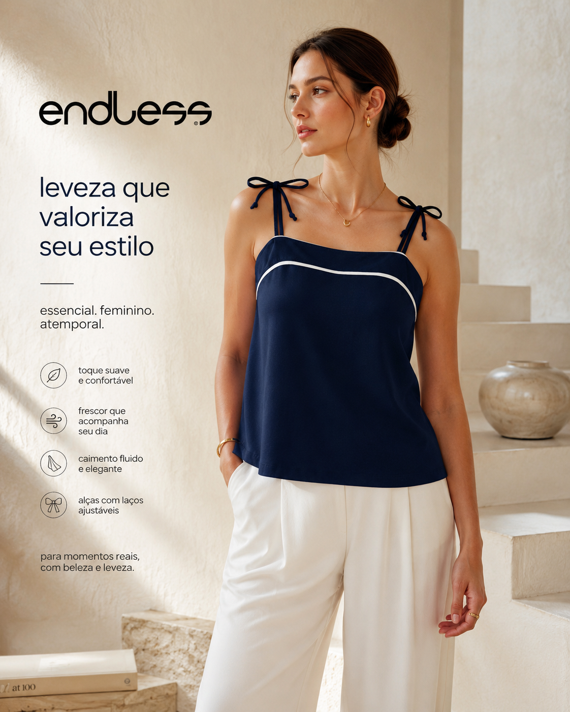 Blusa Feminina De Alça Em Viscose Lisa Endless E16098