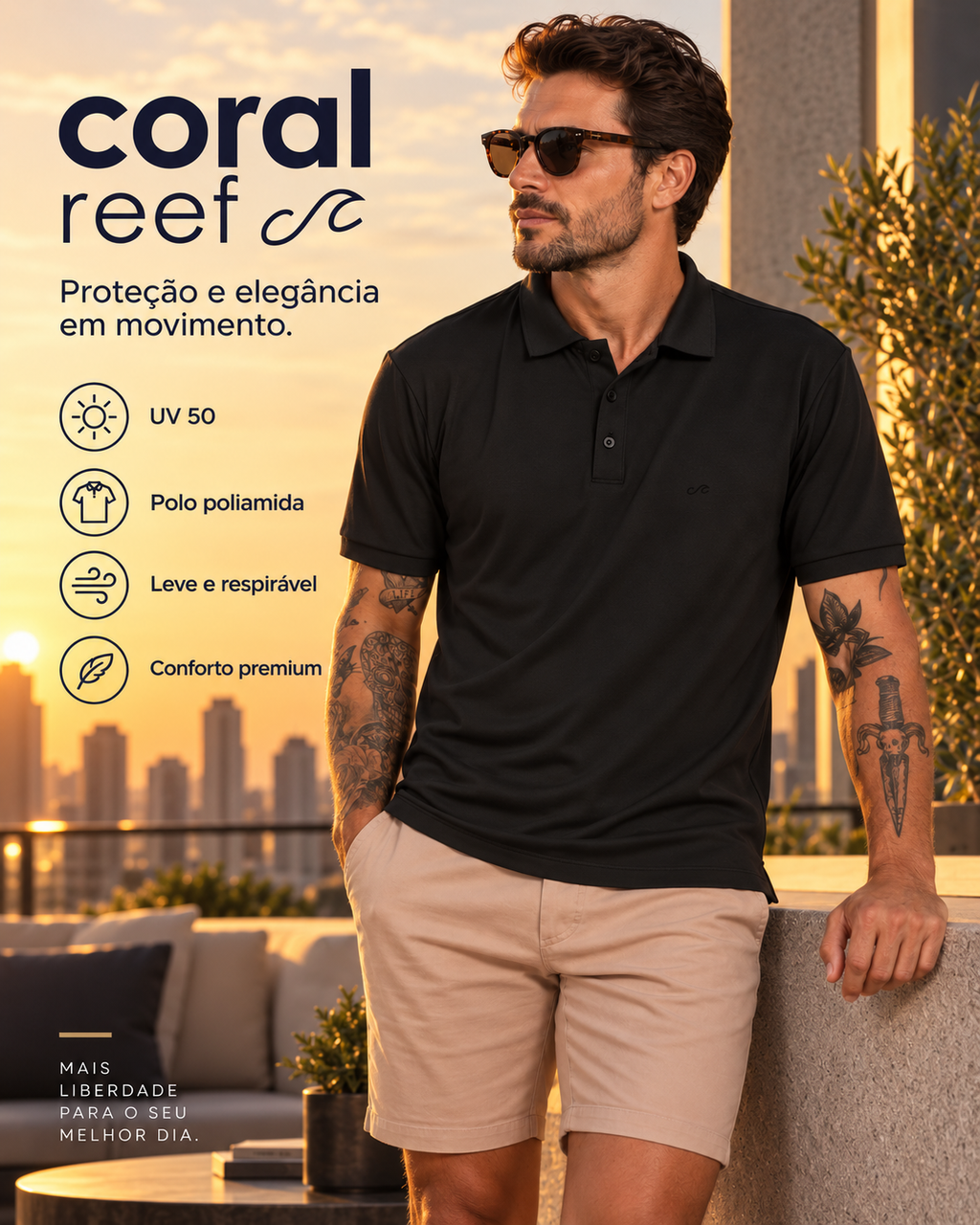 Polo poliamida masculina Coral Reef