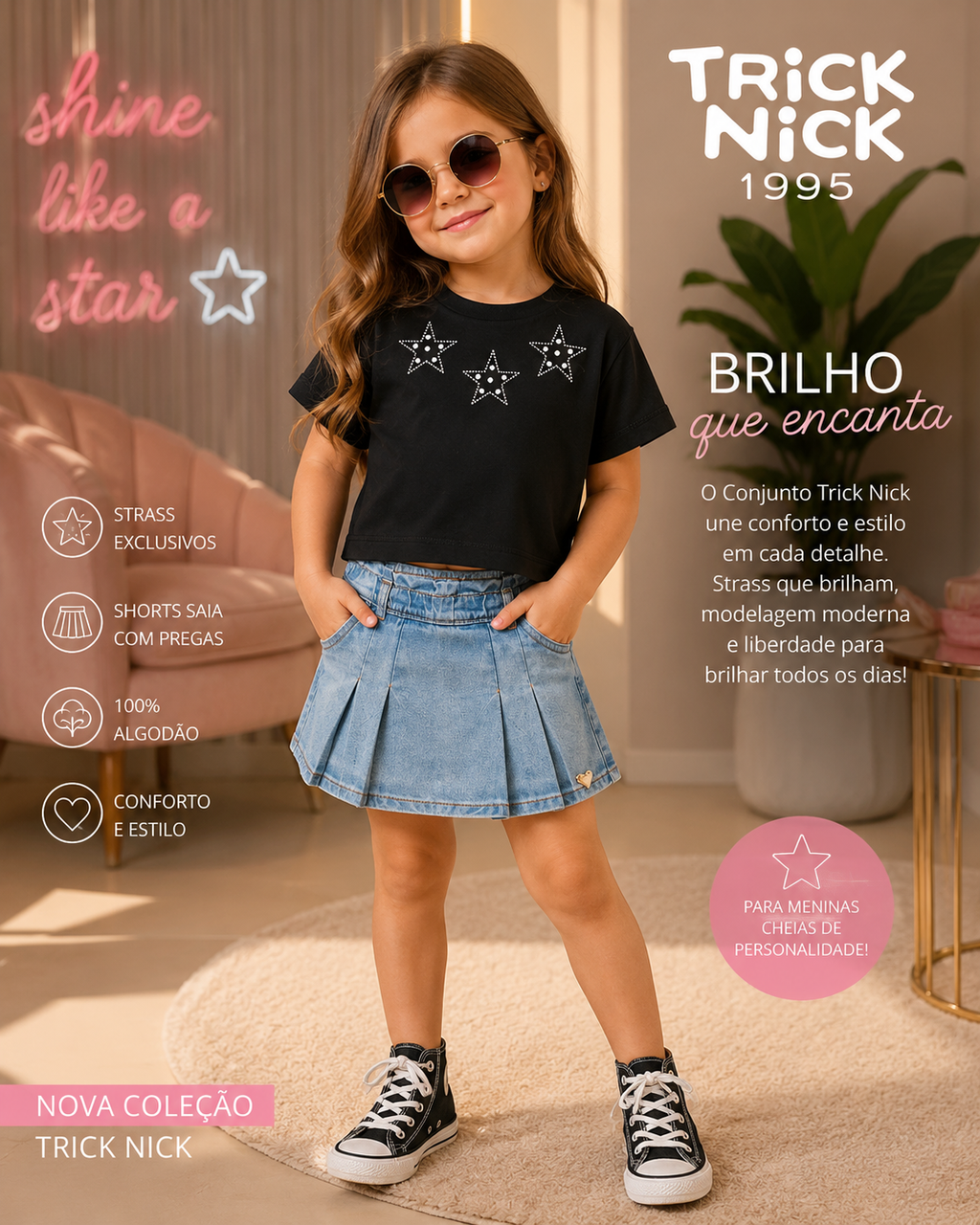 Conjunto Blusa Com Shorts Saia Jeans Trick Nick 1171003