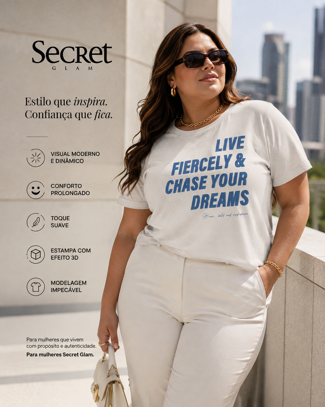 T-Shirt Feminina E Estampa Meia Malha Secret Glam S02123