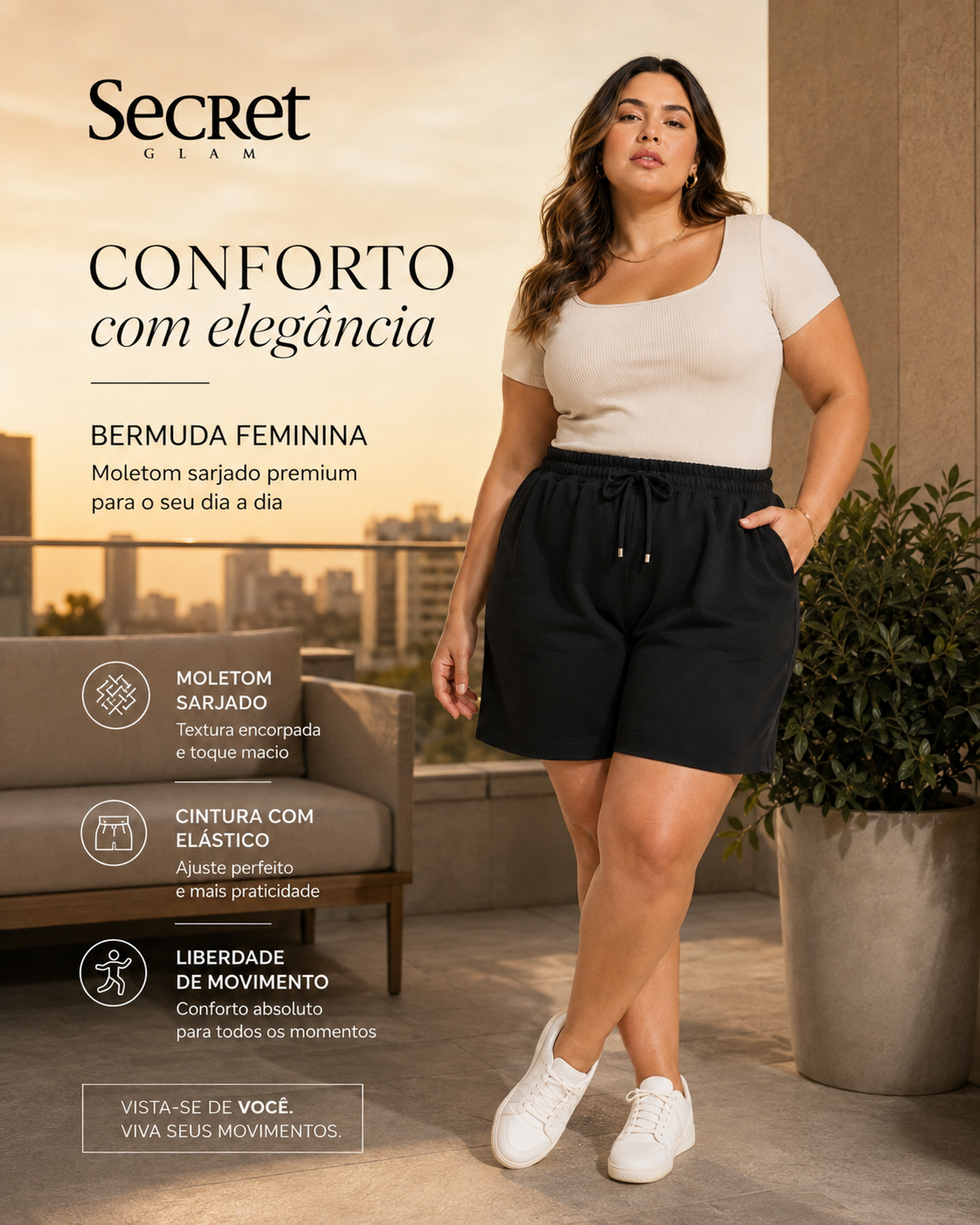 Bermuda Feminina Moletom Sarjado Secret Glam S02117