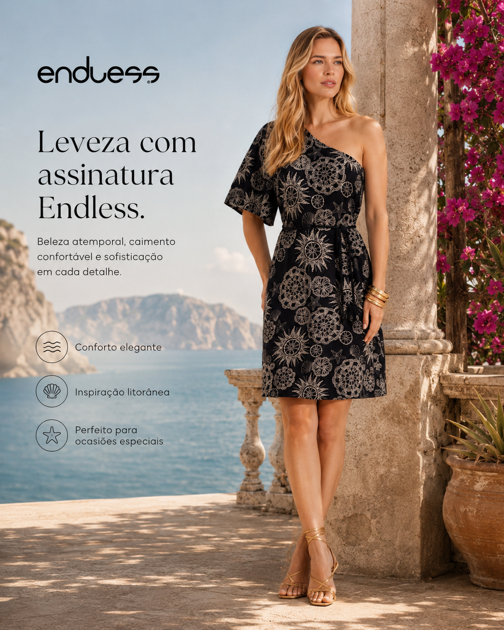 Vestido Feminino Assimetrico Com Cinto Endless Preto