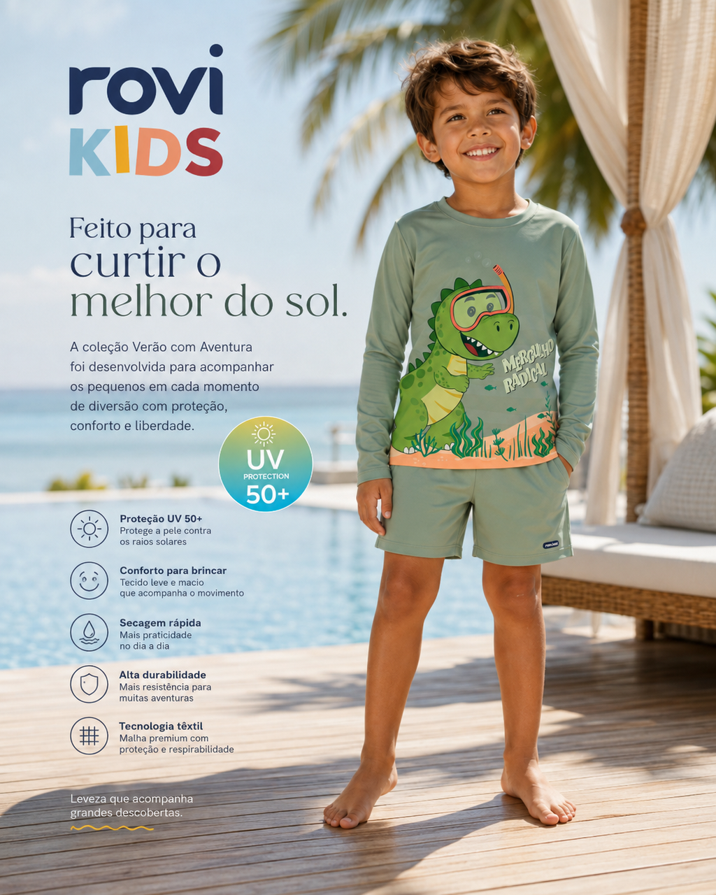 Conjunto Camiseta Manga Longa E Sunga UV Rovi Kids